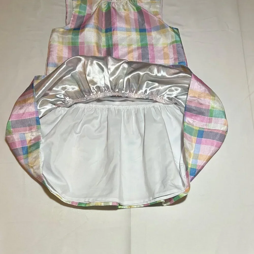 Gymboree Girls 6 Pink Blue Purple Yellow Plaid Taffeta Sleeveless Dress